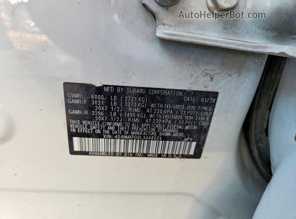 4S4WMAPD0L3448024 2020 SUBARU ASCENT White Панорамний вид салону 360°
