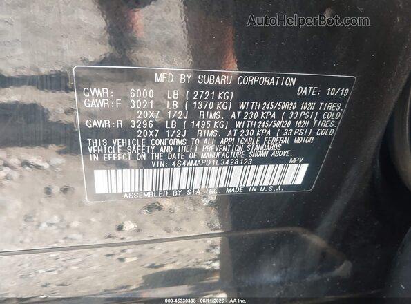 4S4WMAPD1L3428123 2020 SUBARU ASCENT Black 