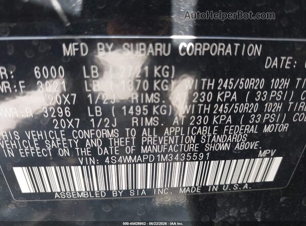 4S4WMAPD1M3435591 2021 SUBARU ASCENT Черный Вид подкапотного пространства