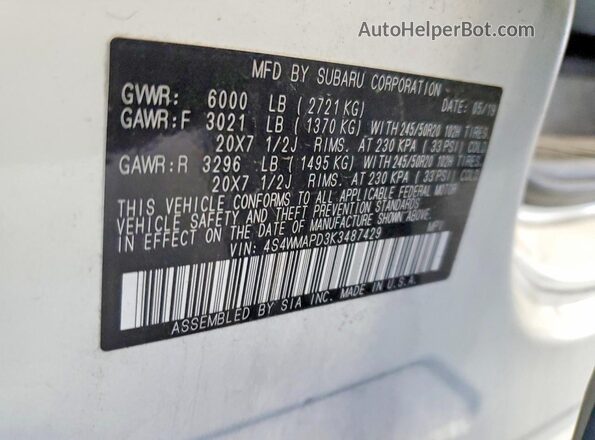 4S4WMAPD3K3487429 2019 SUBARU ASCENT White 