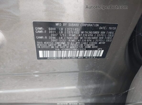 4S4WMAPD6M3416034 2021 SUBARU ASCENT Brown Vista del compartimento del motor