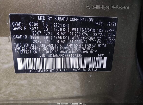 4S4WMAPD6S3407895 2025 SUBARU ASCENT Green Vista del compartimento del motor