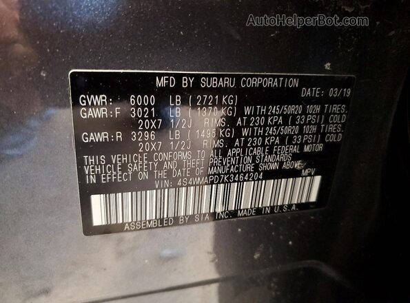 4S4WMAPD7K3464204 2019 SUBARU ASCENT Gray 