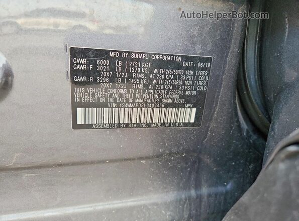 4S4WMAPD8L3402456 2020 SUBARU ASCENT Gray VIN კოდის სტიკერის ხედი