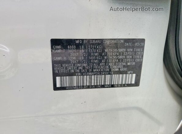 4S4WMAPD9L3459118 2020 SUBARU ASCENT White Շարժիչի բաժամունքի տեսք