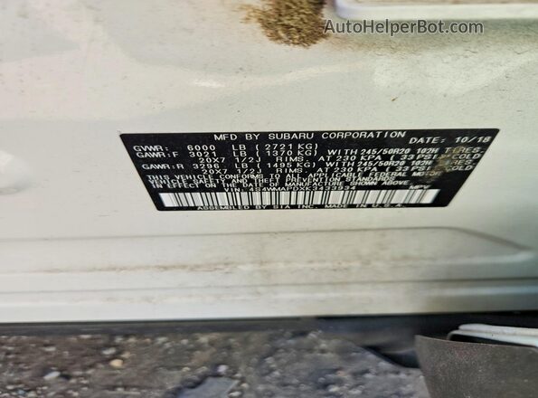 4S4WMAPDXK3433934 2019 SUBARU ASCENT White VIN կոդի պիտակի տեսք