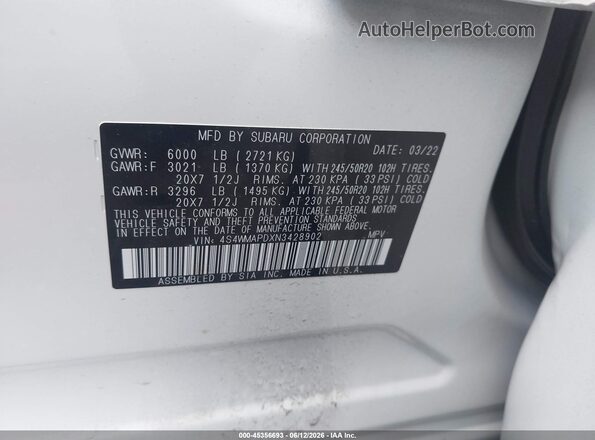4S4WMAPDXN3428902 2022 SUBARU ASCENT Белый 