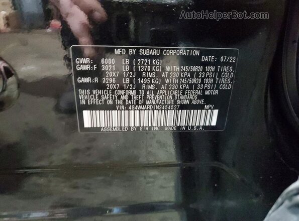 4S4WMARD1N3454527 2022 SUBARU ASCENT Черный Вид наклейки с VIN-кодом