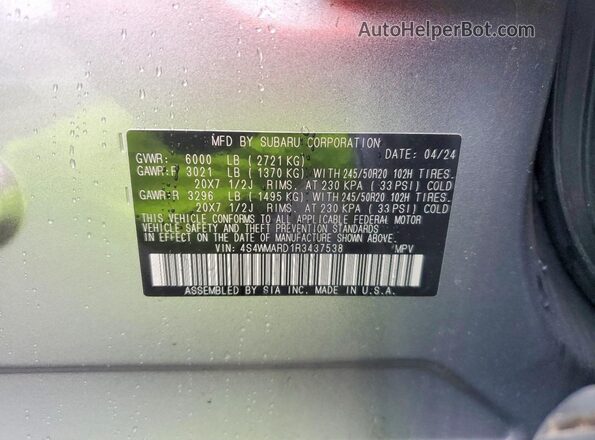 4S4WMARD1R3437538 2024 SUBARU ASCENT Серебряный Вид наклейки с VIN-кодом