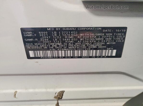 4S4WMARD3L3427438 2020 SUBARU ASCENT Белый 