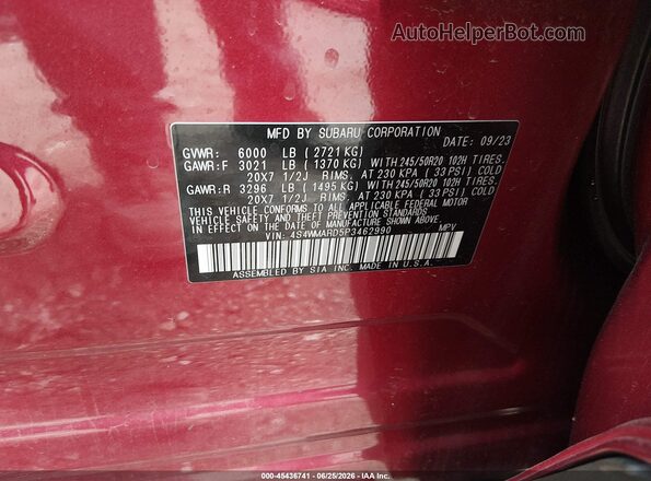 4S4WMARD5P3462990 2023 SUBARU ASCENT Красный Вид подкапотного пространства