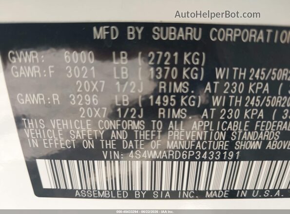 4S4WMARD6P3433191 2023 SUBARU ASCENT White Vista del compartimento del motor
