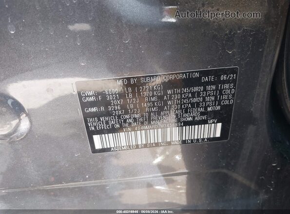 4S4WMARD7M3456894 2021 SUBARU ASCENT Gray Engine compartment view