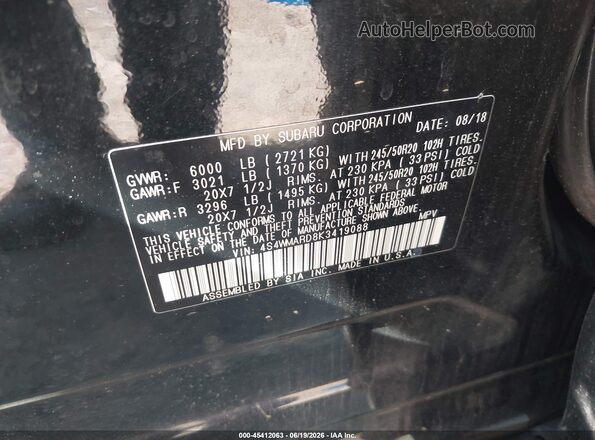 4S4WMARD8K3419088 2019 SUBARU ASCENT Черный Вид подкапотного пространства