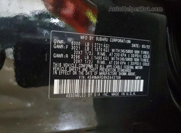 4S4WMARD8N3443198 2022 SUBARU ASCENT Black 
