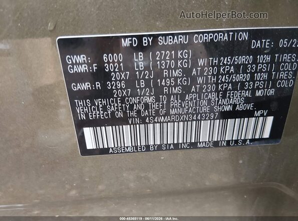 4S4WMARDXN3443297 2022 SUBARU ASCENT Green Вид підкапотного простору
