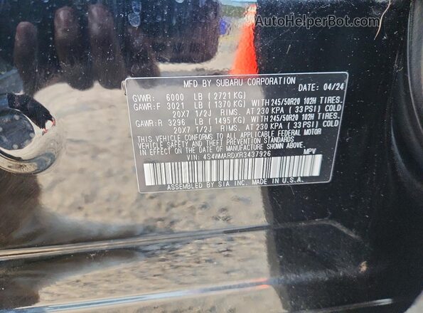 4S4WMARDXR3437926 2024 SUBARU ASCENT Black Vista de la etiqueta del VIN