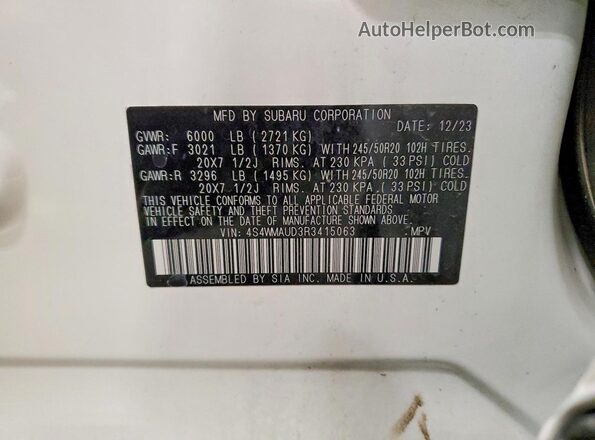 4S4WMAUD3R3415063 2024 SUBARU ASCENT White სალონის 360-გრადუსიანი ხედი