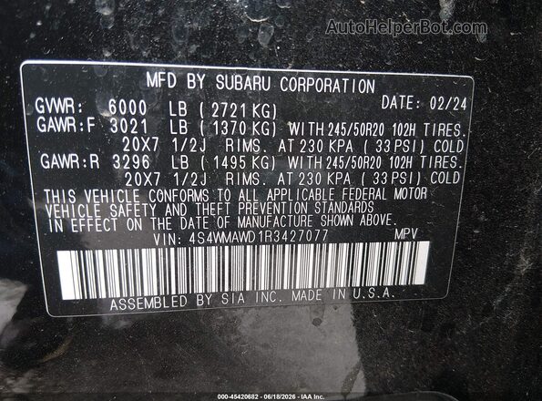 4S4WMAWD1R3427077 2024 SUBARU ASCENT Black Widok komory silnika