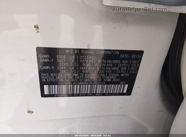4S4WMAWD7R3426824 2024 SUBARU ASCENT White Vista del compartimento del motor