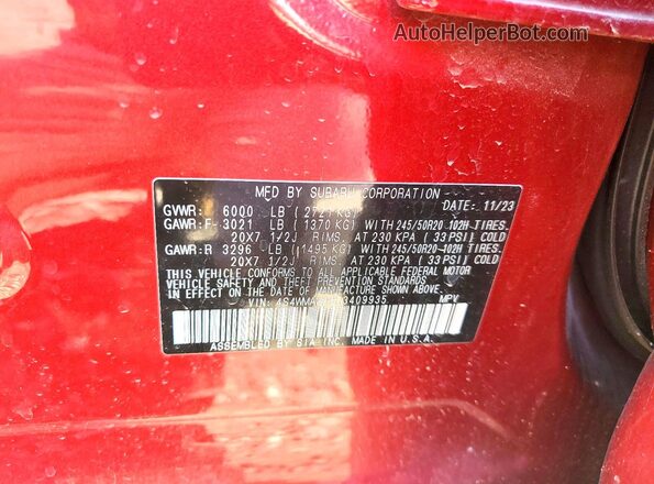 4S4WMAWD8R3409935 2024 SUBARU ASCENT Red Вид наклейки з VIN-кодом