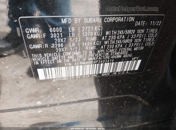 4S4WMAWD9P3403414 2023 SUBARU ASCENT Черный Вид подкапотного пространства