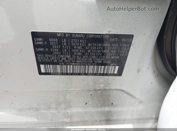 4S4WMAWD9P3448742 2023 SUBARU ASCENT White Շարժիչի բաժամունքի տեսք