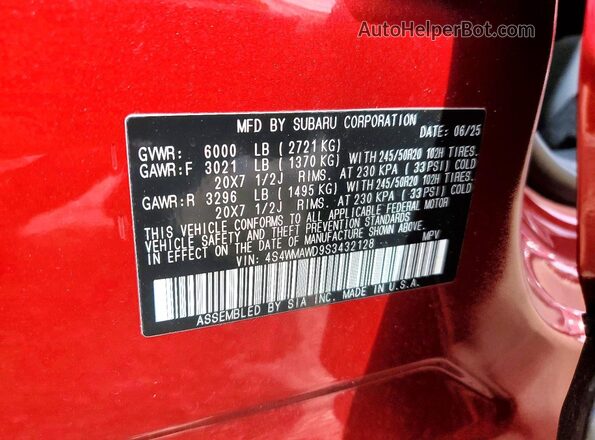 4S4WMAWD9S3432128 2025 SUBARU ASCENT Maroon 