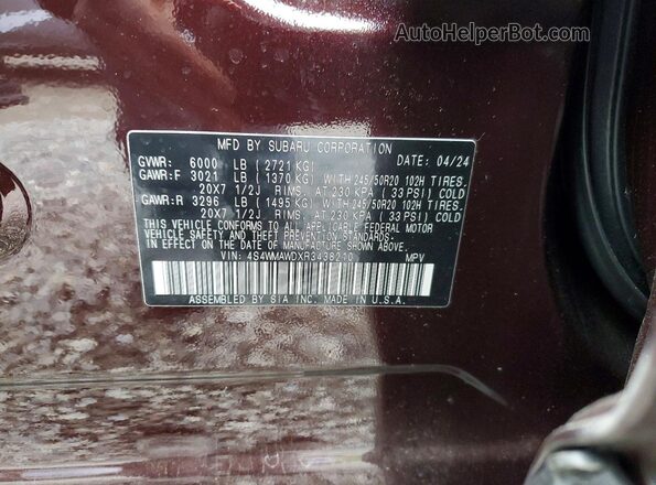 4S4WMAWDXR3438210 2024 SUBARU ASCENT Burgundy 
