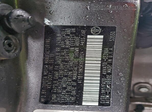 4T1B11HK5KU856824 2019 TOYOTA CAMRY Gray ძრავის განყოფილების ხედი