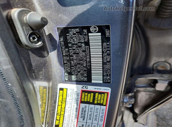 4T1B11HKXKU200229 2019 TOYOTA CAMRY Gray ძრავის განყოფილების ხედი