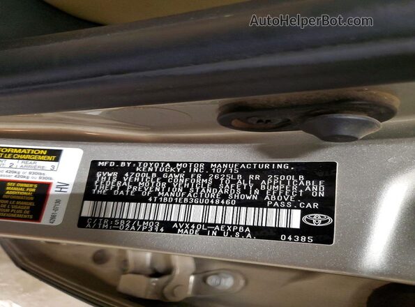 4T1BD1EB3GU048460 2016 TOYOTA AVALON Beige Widok naklejki z numerem VIN