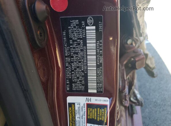 4T1BD1EB6GU050459 2016 TOYOTA AVALON Burgundy ძრავის განყოფილების ხედი