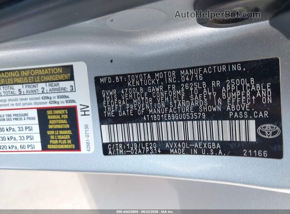 4T1BD1EB9GU053579 2016 TOYOTA AVALON HYBRID Серебряный Вид подкапотного пространства