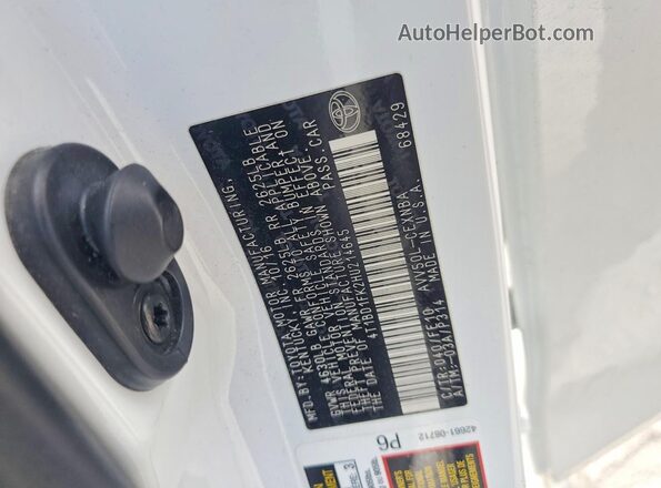 4T1BD1FK2HU214645 2017 TOYOTA CAMRY White Вид наклейки з VIN-кодом
