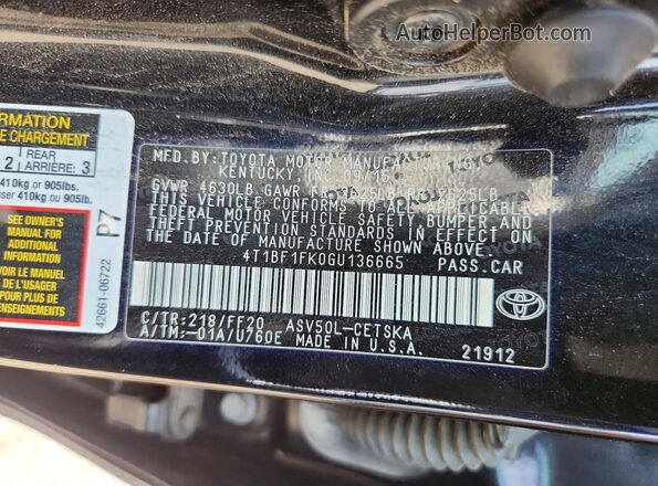 4T1BF1FK0GU136665 2016 TOYOTA CAMRY Black Widok komory silnika
