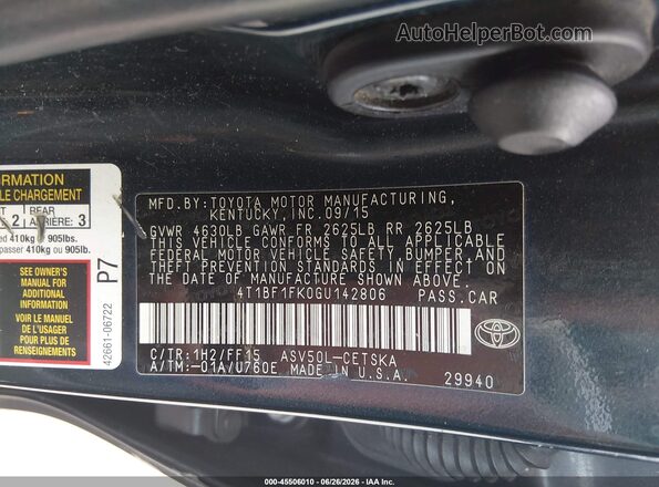 4T1BF1FK0GU142806 2016 TOYOTA CAMRY Black Engine compartment view