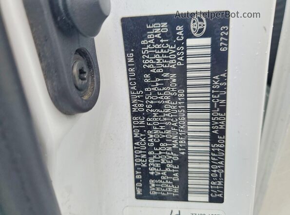 4T1BF1FK0GU511180 2016 TOYOTA CAMRY White 