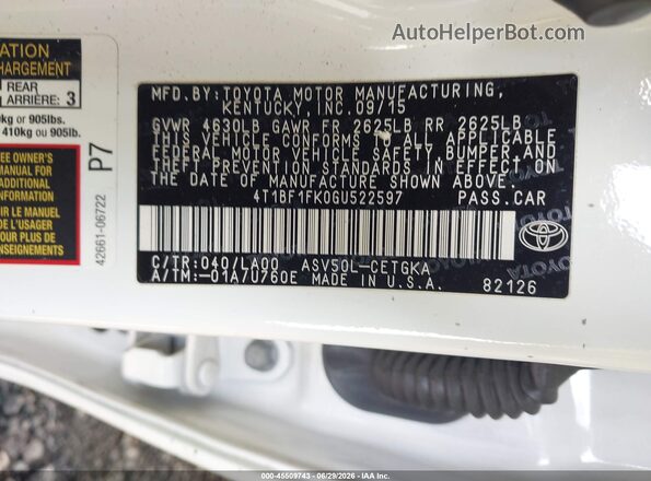 4T1BF1FK0GU522597 2016 TOYOTA CAMRY Белый Вид подкапотного пространства
