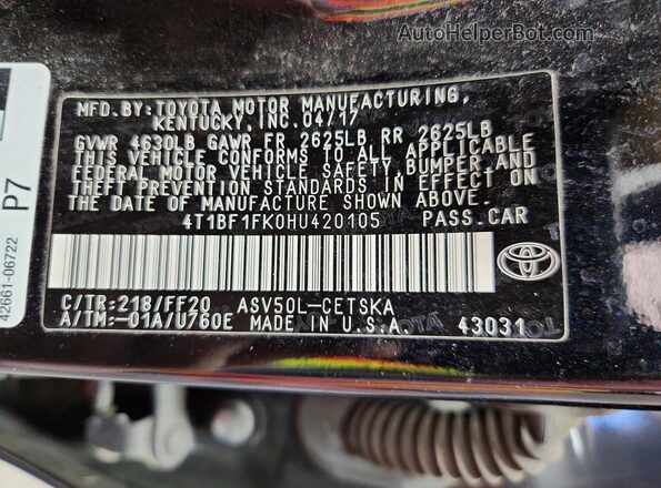 4T1BF1FK0HU420105 2017 TOYOTA CAMRY Black 