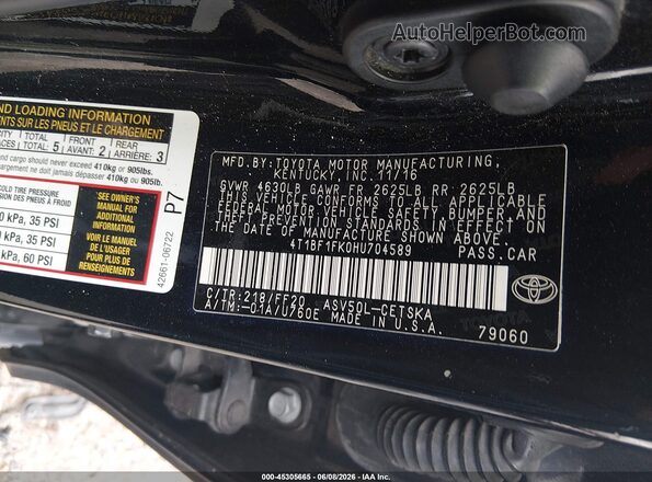 4T1BF1FK0HU704589 2017 TOYOTA CAMRY Черный Вид подкапотного пространства