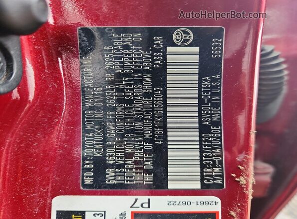 4T1BF1FK1GU566043 2016 TOYOTA CAMRY Red Вид підкапотного простору