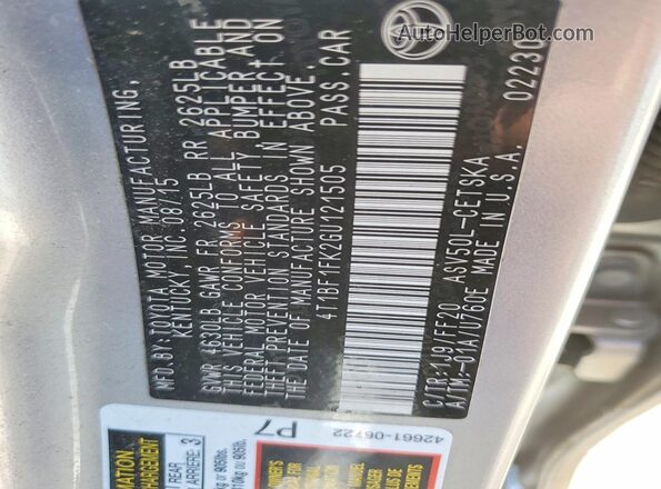 4T1BF1FK2GU121505 2016 TOYOTA CAMRY Silver ძრავის განყოფილების ხედი