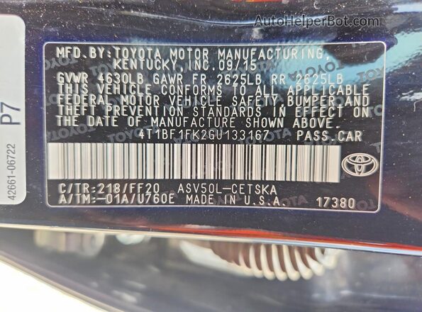 4T1BF1FK2GU133167 2016 TOYOTA CAMRY Black 