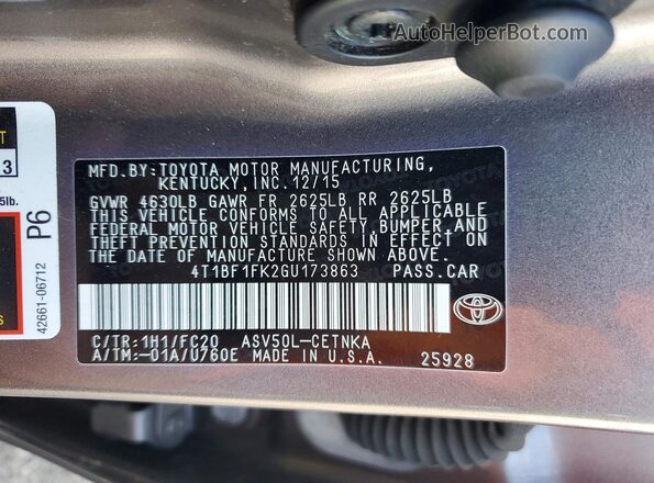 4T1BF1FK2GU173863 2016 TOYOTA CAMRY Black ძრავის განყოფილების ხედი