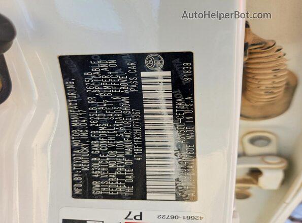 4T1BF1FK2HU774367 2017 TOYOTA CAMRY White 