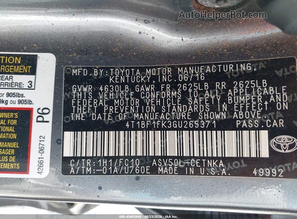 4T1BF1FK3GU265371 2016 TOYOTA CAMRY Gray Engine compartment view
