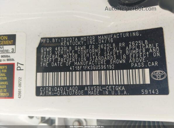 4T1BF1FK3GU596192 2016 TOYOTA CAMRY Белый Вид подкапотного пространства
