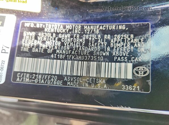 4T1BF1FK3HU373510 2017 TOYOTA CAMRY Black Вид підкапотного простору