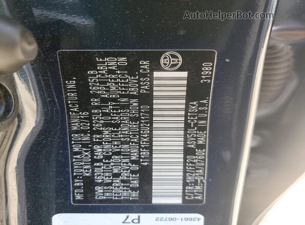 4T1BF1FK4GU211710 2016 TOYOTA CAMRY Blue Շարժիչի բաժամունքի տեսք